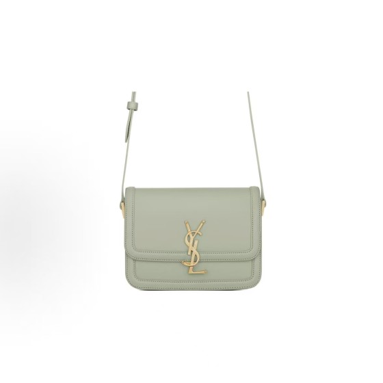 SAINT LAURENT YSL SOLFERINO Box Gold Logo screw-down opening and closing Tofu Bag, single-shoulder crossbody bag, small size for women, light green